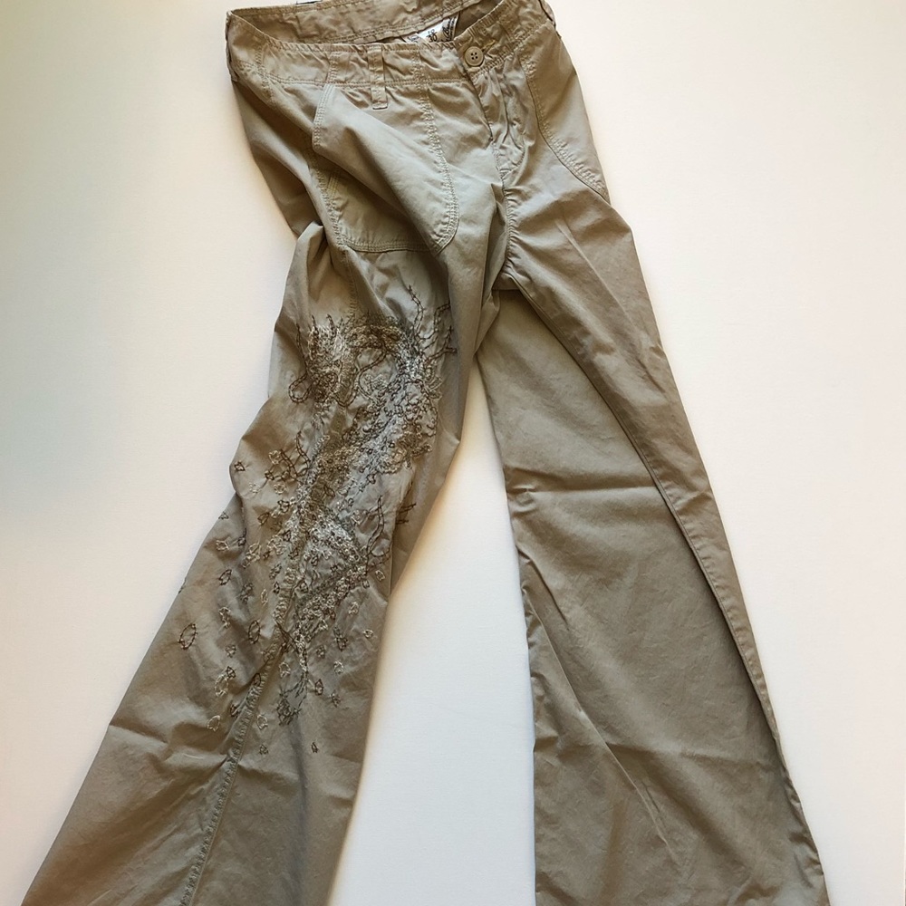 Lucky Brand Khaki Pants with Dragon Leg Embroidery